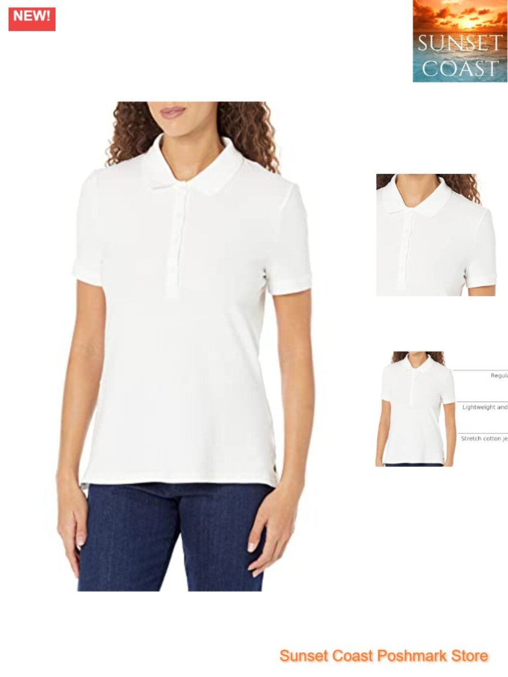 Women's Short Sleeve Collared Polo Shirt Stretch Cotton Jersey Regular Fit